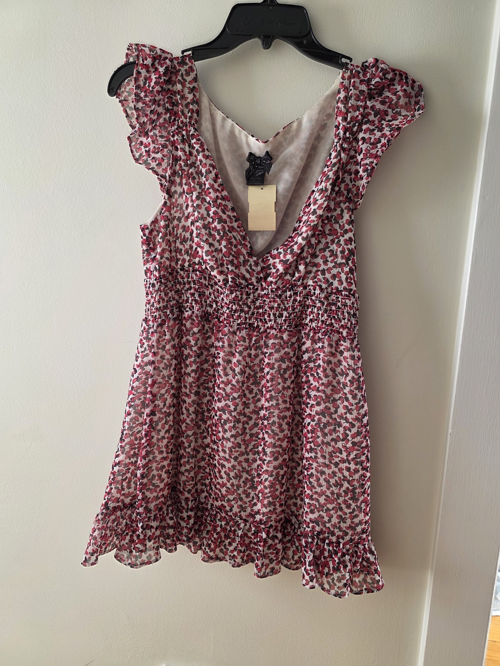 Girls Pink Floral Ruffle Top with Smocked Waist